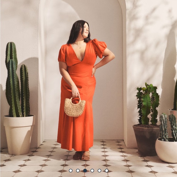 NWT A&F Puff Sleeve Slim Poplin Midi Dress - Picture 4 of 9